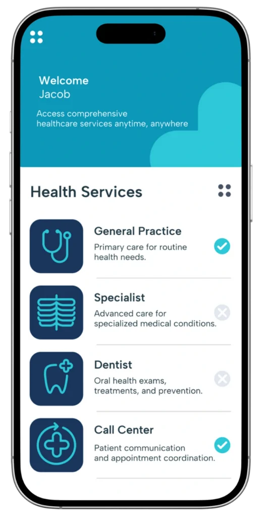 Services showing on the mobile app